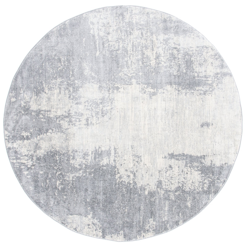 Adilene Abstract Light Gray/Ivory Area Rug, Round 6'7"