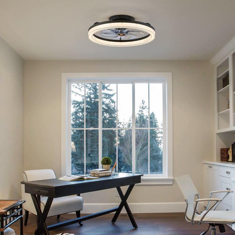 Ventilateur de plafond encastré à intensité variable de 20 po avec lumières DEL Demaury, Noir