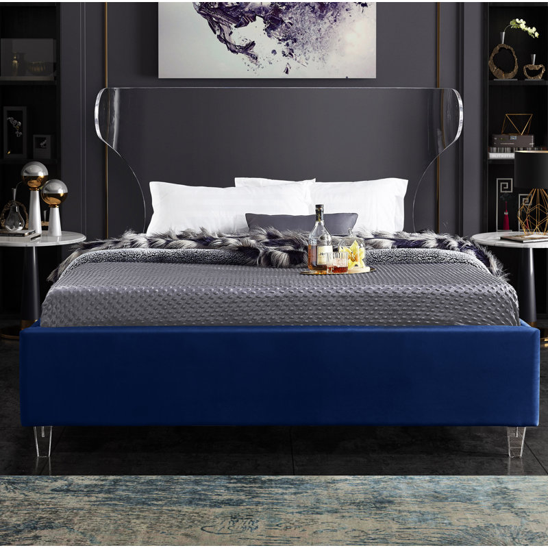 Ulm Upholstered Platform Bed, Full, Navy Velvet