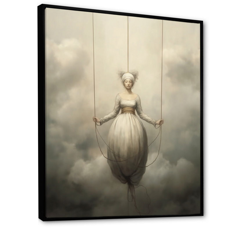 Femme mystique qui se promène dans les nuages - reproduction, Cadre flottant noir, 32" H x 24" W
