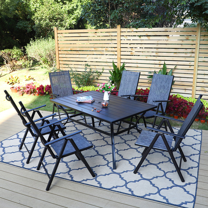 6 - Person Patio Dining Set Umbrella Hole Included Rectangular Table, Horizontal, Gray