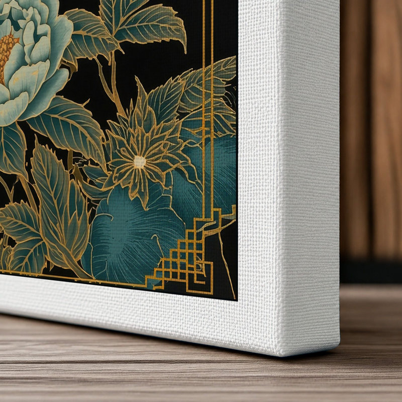 Peonies and Gold Botanical - Wrapped Canvas, 36x24 - 91.4 x 61.0 cm, White Border