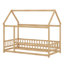 Lit de plancher en forme de maison avec structure de toit et barrières de sécurité intégrées