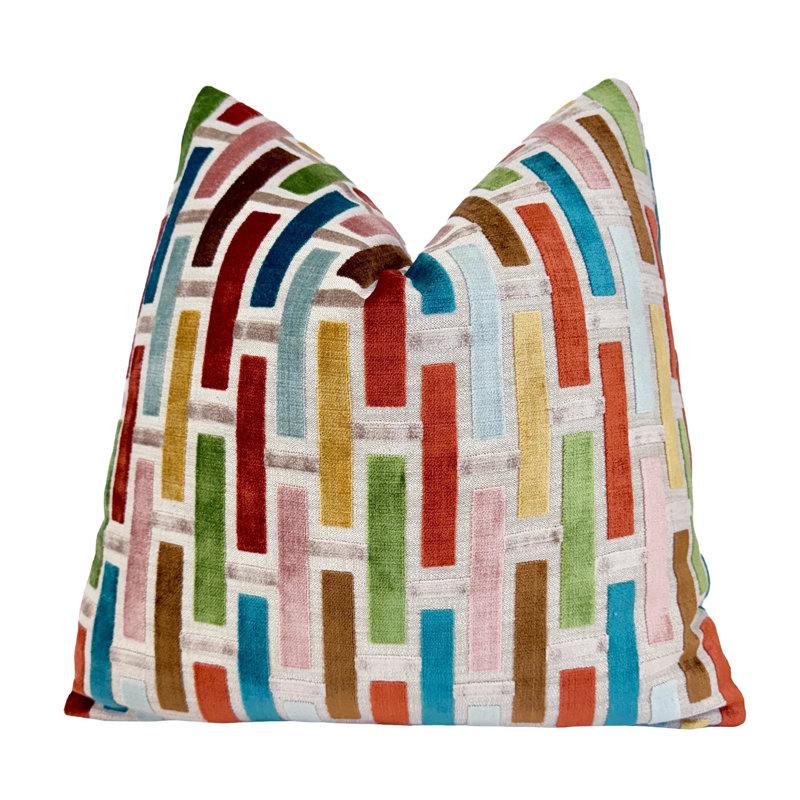 Housse de coussin géométrique en velours, Carré 20 po, Rose