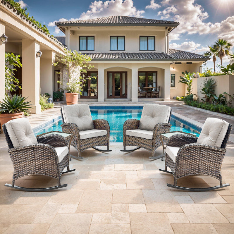Ensemble de conversation d'extérieur en osier avec coussins pour 4 personnes Gaetanino, Beige, Brun