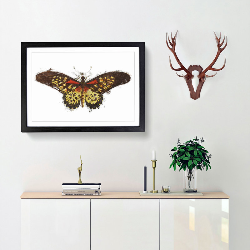 Leona Butterfly by George Shaw - Picture Frame Painting Print, Black Framed, 27cm H x 36cm W x 2cm D
