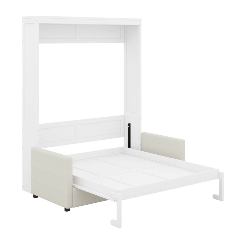 Lit escamotable double pleine grandeur avec coussin, Double, Blanc