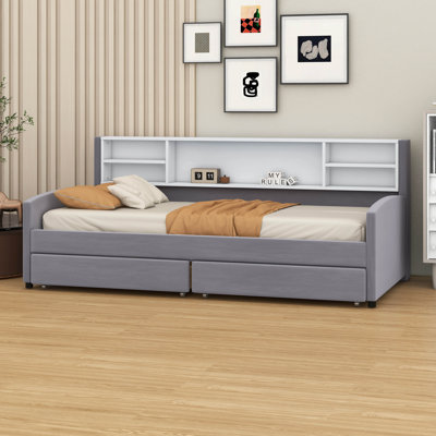 Lit plateforme tapissier simple - rangement et tiroirs inclus