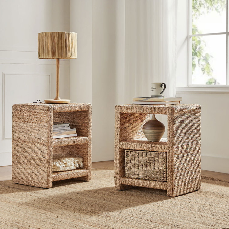 Boatwright Grass Rope End Table with Two Open Shelves