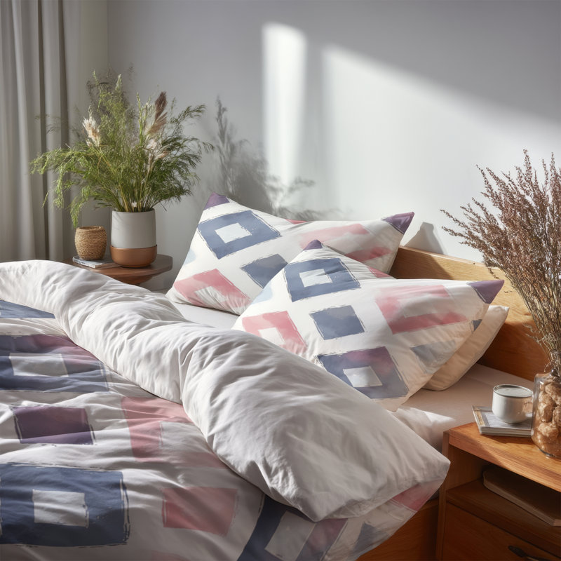 Ensemble de literie à motif géométrique pour enfants - Ensemble de housse de couette et de coussins pour lit simple zigzags