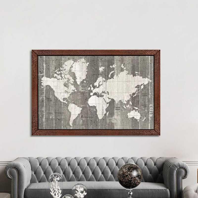 Old World Map by Wild Apple Portfolio - Print on Canvas, 66.04 cm H x 45.72 cm W x 3.175 cm D, Brown Framed