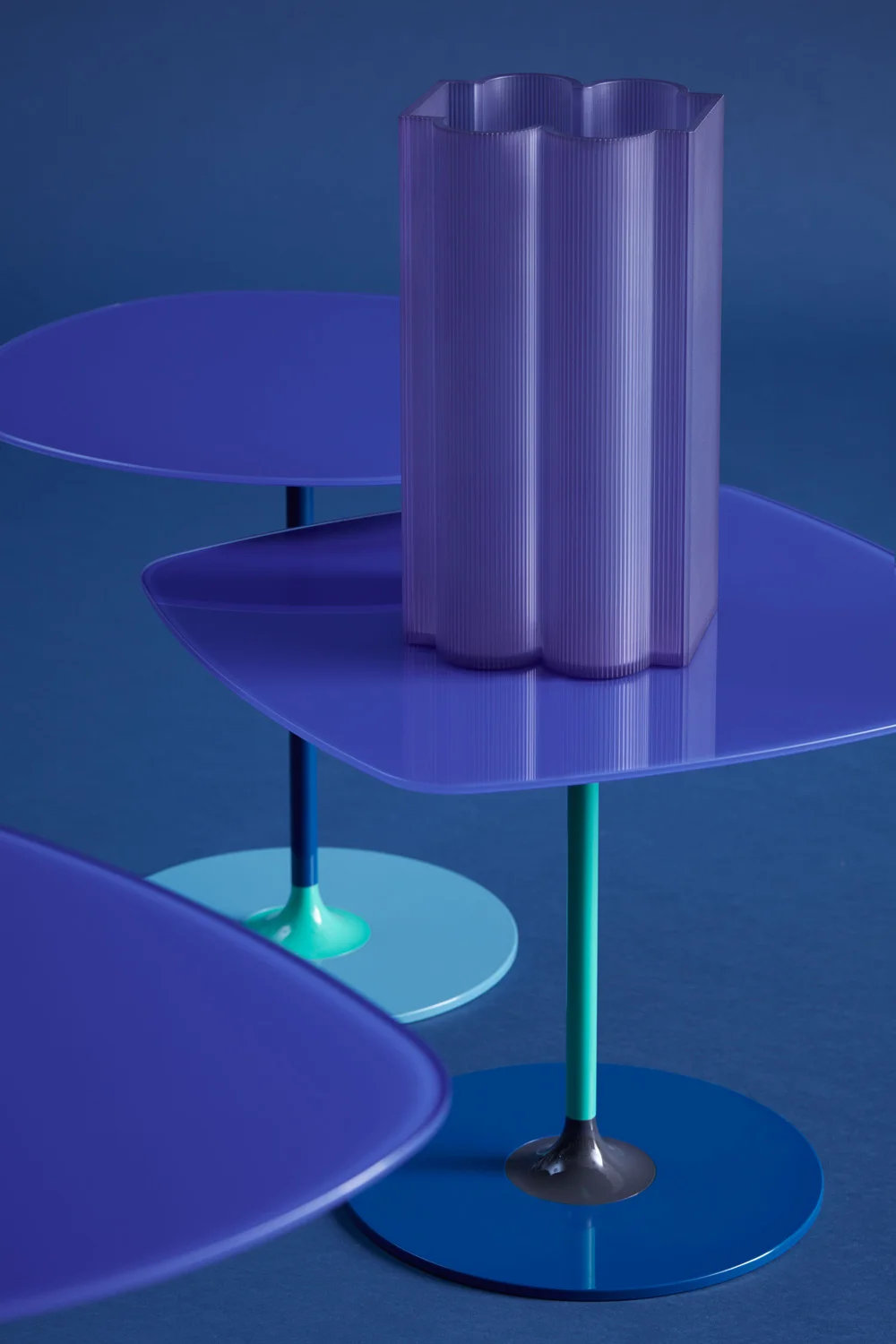 Thierry Glass End Table, 15.75 " H x 19.66 " W x 19.66 " D, Blue