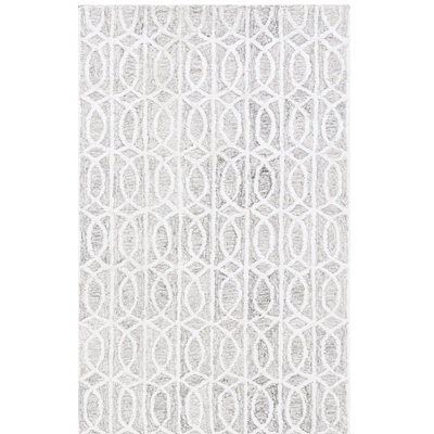 Ebony Hand Tufted Wool Viscose Cotton with Latex Geometric Rug in Light Brown/Ivory