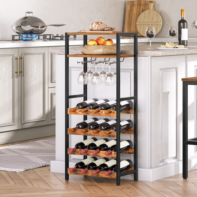 Anias 16 Bottle Floor Wine Bottle & Glass Rack