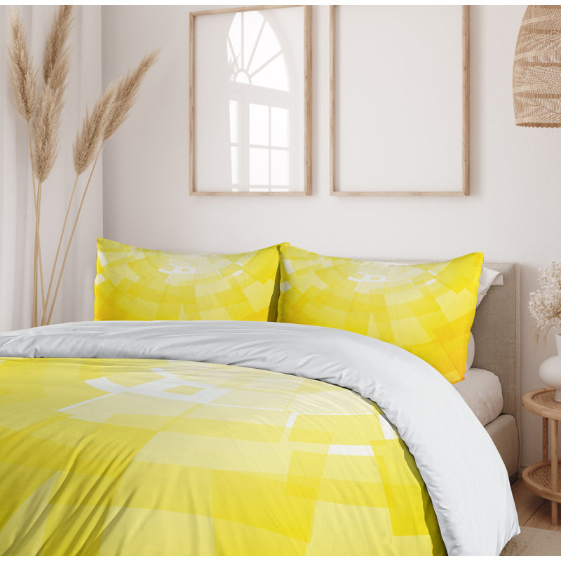 Modern & Contemporary Polyester Abstract Duvet Cover, Queen Duvet Cover, Yellow Geometric