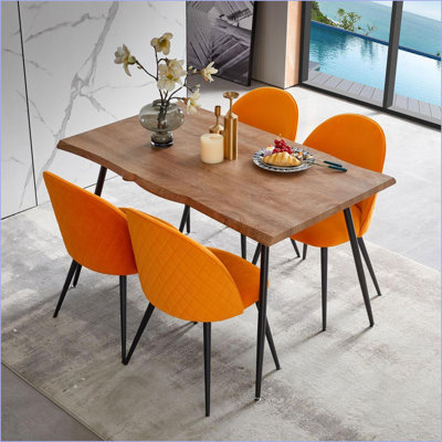 Tables de salle à manger | Mesa de Comedor | Pattes modernes en métal brun noyer à 4 places de 47,2 po pour petite cuisine | Panneau de fibres à densité moyenne