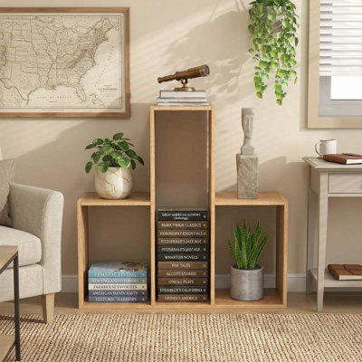Unique Convex 3-Shelf Open Freestanding Bookshelf, Equipped With Anti-Toppling Safety Device & Rounded Burr-Free Edges, Fits Living Room, Study, Bedroom