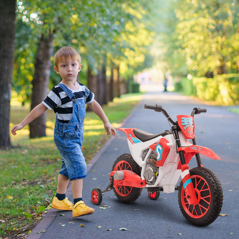Red 12V Electric Ride-On Motorcycle with Training Wheels