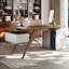Bureau à 4 tiroirs brun noisette + blanc beige + bois manufacturé rectangulaire champagne + acier au carbone-167089740-167089742