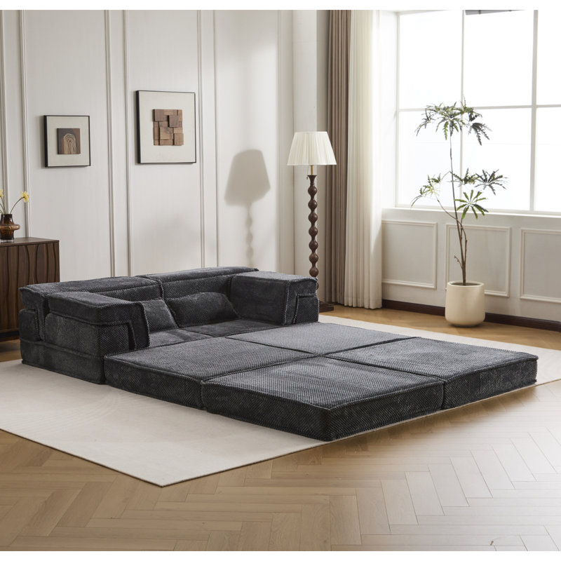 Boneless Compression Mahjong Sofa,Convertible Floor Sofa Bed,DIY Boneless Modular Sectional Sofa,No Assembly Required,Circle Fleece Fabric,Oversized 2 Seater With 1 Ottoman