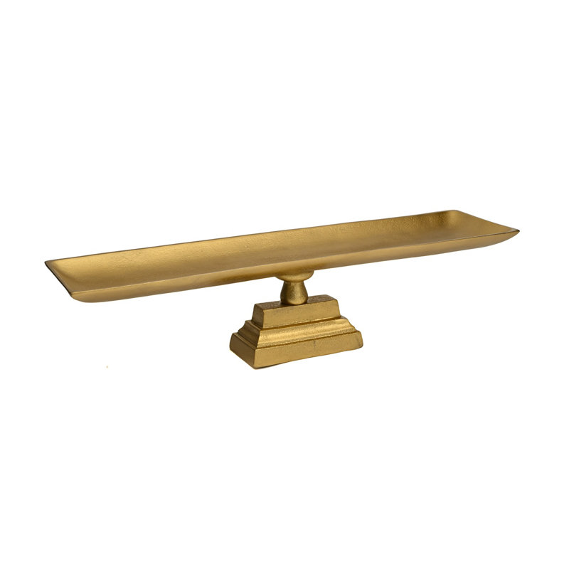Plateau de service en aluminium coulé Tiernan, H 7 po x l 23,2 po x P 5,9 po, Laiton antique