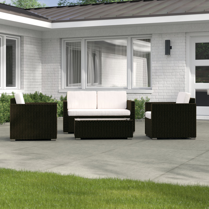 Holleran 4 Pieces Outdoor PE Rattan Sofa Set with Cushions, Black