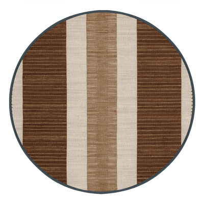  Tapis lavable rayé en lin brun
