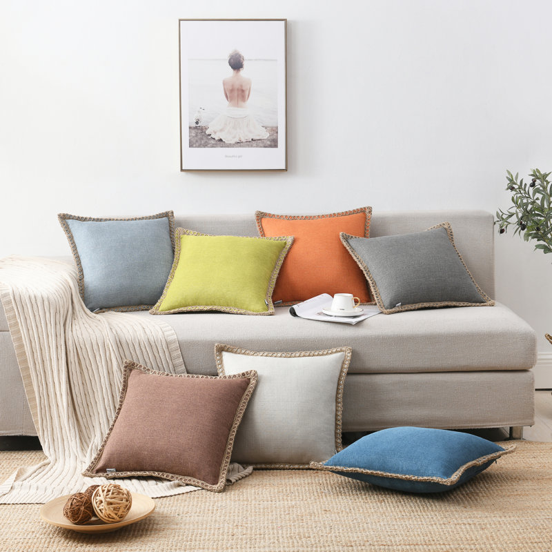 Housse de coussin en lin et polyester Farmhouse, H 14 po x l 24 po, Beige, Forme rectangulaire