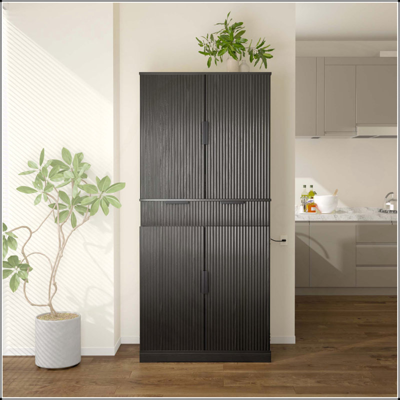 Garde-manger cannelé 72 po avec 3 tiroirs à clavier et 6 tablettes de porte réglables, Noir
