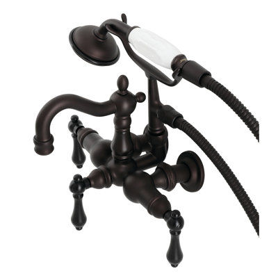 Kingston Brass Heritage Three-Handle 2-Hole Tub Wall Mount Clawfoot Tub Faucet with Hand Shower