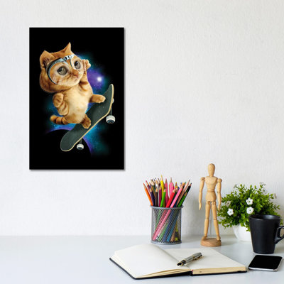 Skateboard Cat 1 Piece Wrapped Canvas Wall Art