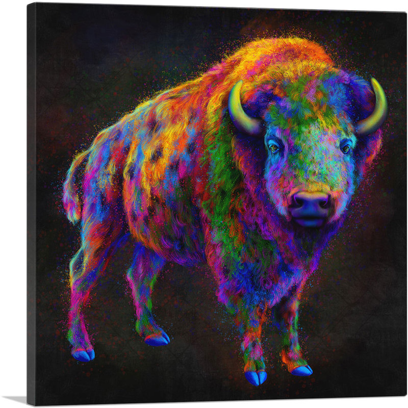 American Bison Buffalo Animal - impression sur toile tendue, H 18 po x l 18 po x P 0,75 po