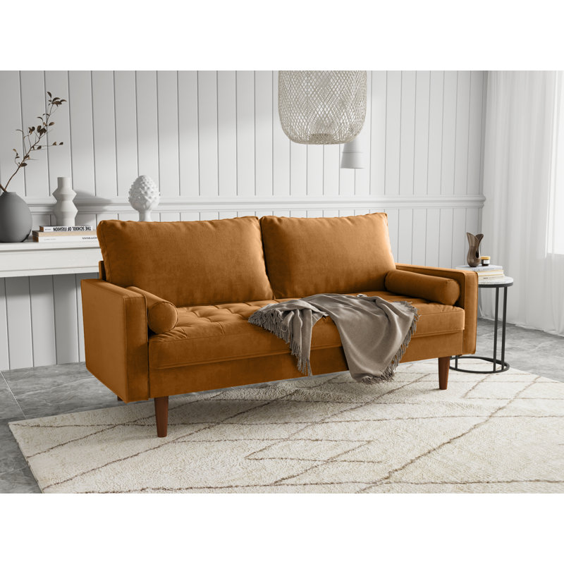 Collington 70" Square Arm Tufted Seat Sofa, Orange Polyester