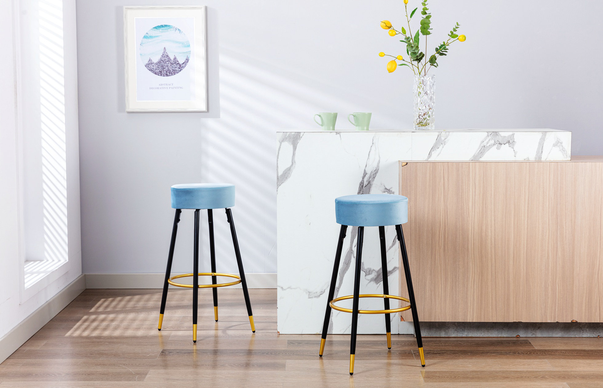 Everly Quinn Counter Height Bar Stools Set Of 2, Velvet Kitchen Stools