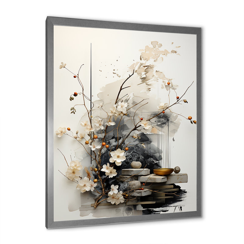 Jaciya Asian Art Classics Sumi III - Art mural asiatique pour le salon, H 20 po x l 12 po, Cadre photo unique, Argent argent