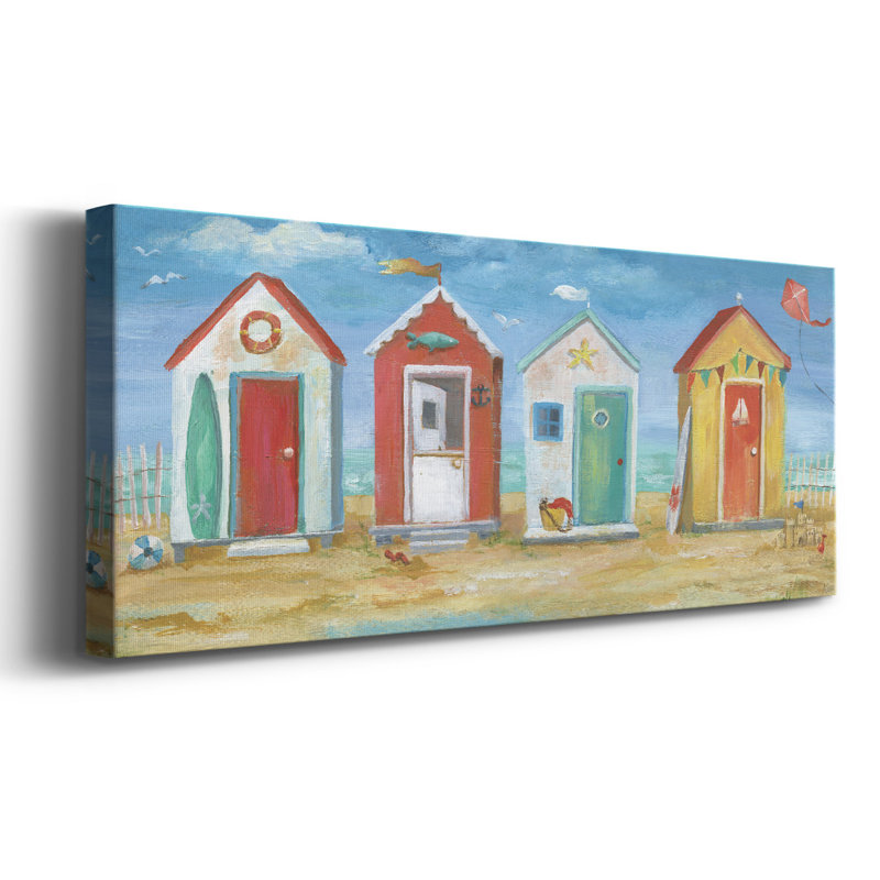 Bright Beach Huts sur impression sur toile, H 8 po x l 20 po x P 1,5 po