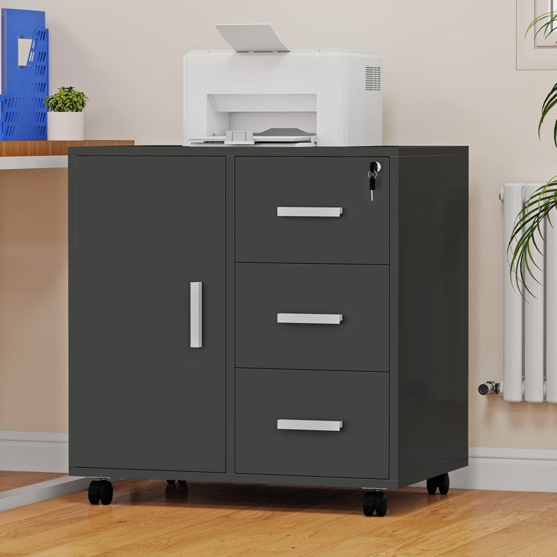 60cm Wide 3 -Drawer Mobile File Cabinet, Black