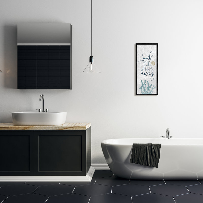Coquille de salle de bain «Soak Your Worries Away» - art textuel sur bois, H 24 po x l 10 po x P 1,5 po