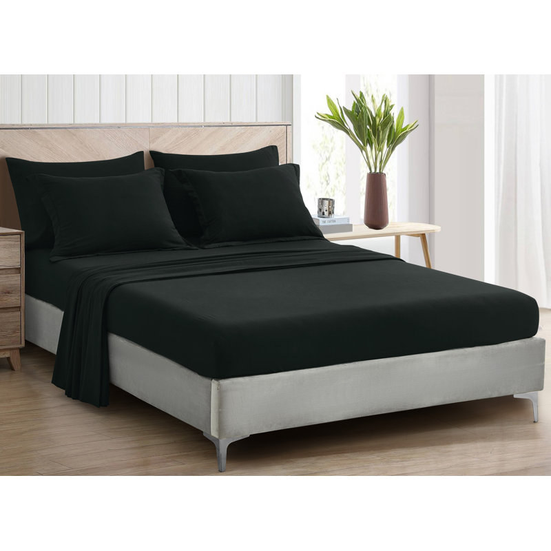 Washed Microfiber 7-Pieces Honeycomb Comforter Set with Sheets, Black, Oversized King Comforter + 6 Additional Pieces