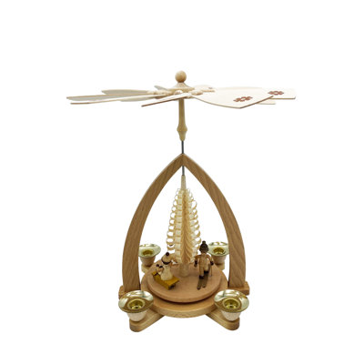  Natural Finish Pyramid - Children Enjoy Winter Sports Christmas Decoration