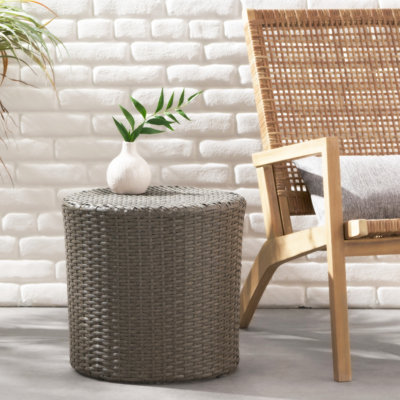 Dorcheer Round Wicker Outdoor Side Table , 17.5'' in. W 17.5'' in. D