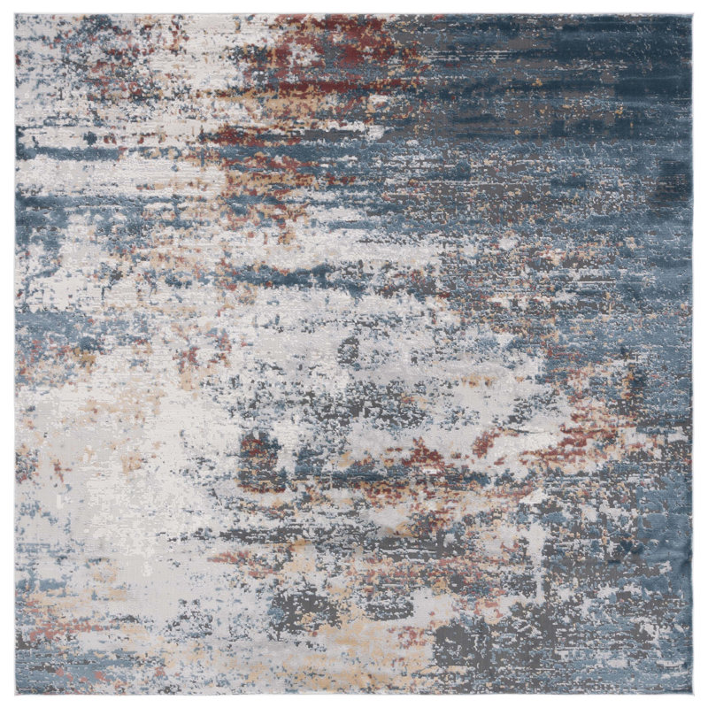 Tapis Kulig 210 ivoire / bleu rouille, Carré 6 pi 7 po