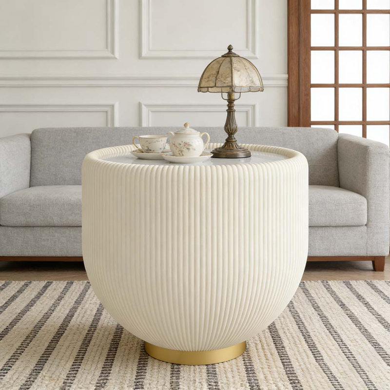 Table d'appoint moderne et ronde, Beige
