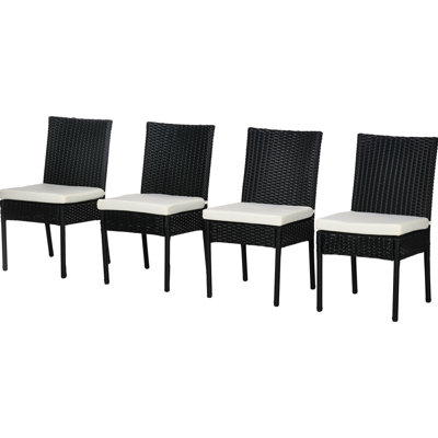 4 Pe Dining Chairs With Cushions, Creamish. Patio Backrests For Garden, Deck, Porch. Extraordinary Comfort Quality. & Water . Metal Reinforced. 264 Lbs Weight Capacity. 17.25"w X 22.75"d 34.75"h.