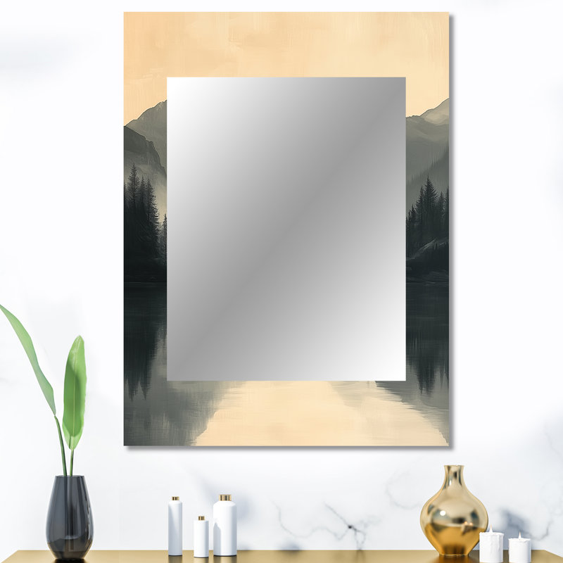 Gris, minimalisme, paysage hivernal de Norvège III - miroir mural Lake, 40 po x 30 po