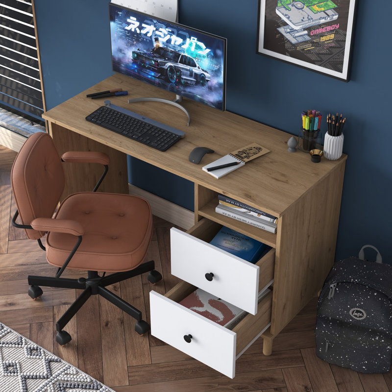 Modern Study Desk, Walnut & White, 47.2 x 29.0 x 19.7 inches | 100% Melamine Coated Particle Board, Thickness: 0.7 inches | Scandinavian Design, Stylish & Functional for Home Office or Study Spaces