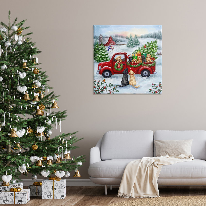 Art mural en toile «Holiday Truck & Tree» par Jean François, H 36 po x l 36 po