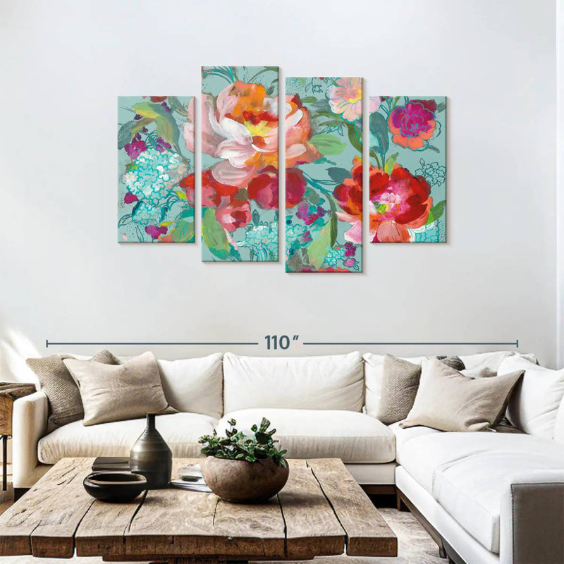 Harnek Bright Floral Medley Turquoise, 48" H x 75" W
