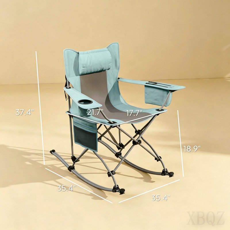 Set Of 2 Portable Chair,Rocking Camping Chairs,Folding Rocking Camping Chairs, Gray/Blue