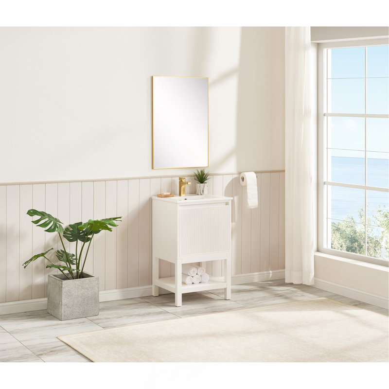Meuble-lavabo de 20 po en bois massif pré-assemblé avec tablette réglable - blanc, White